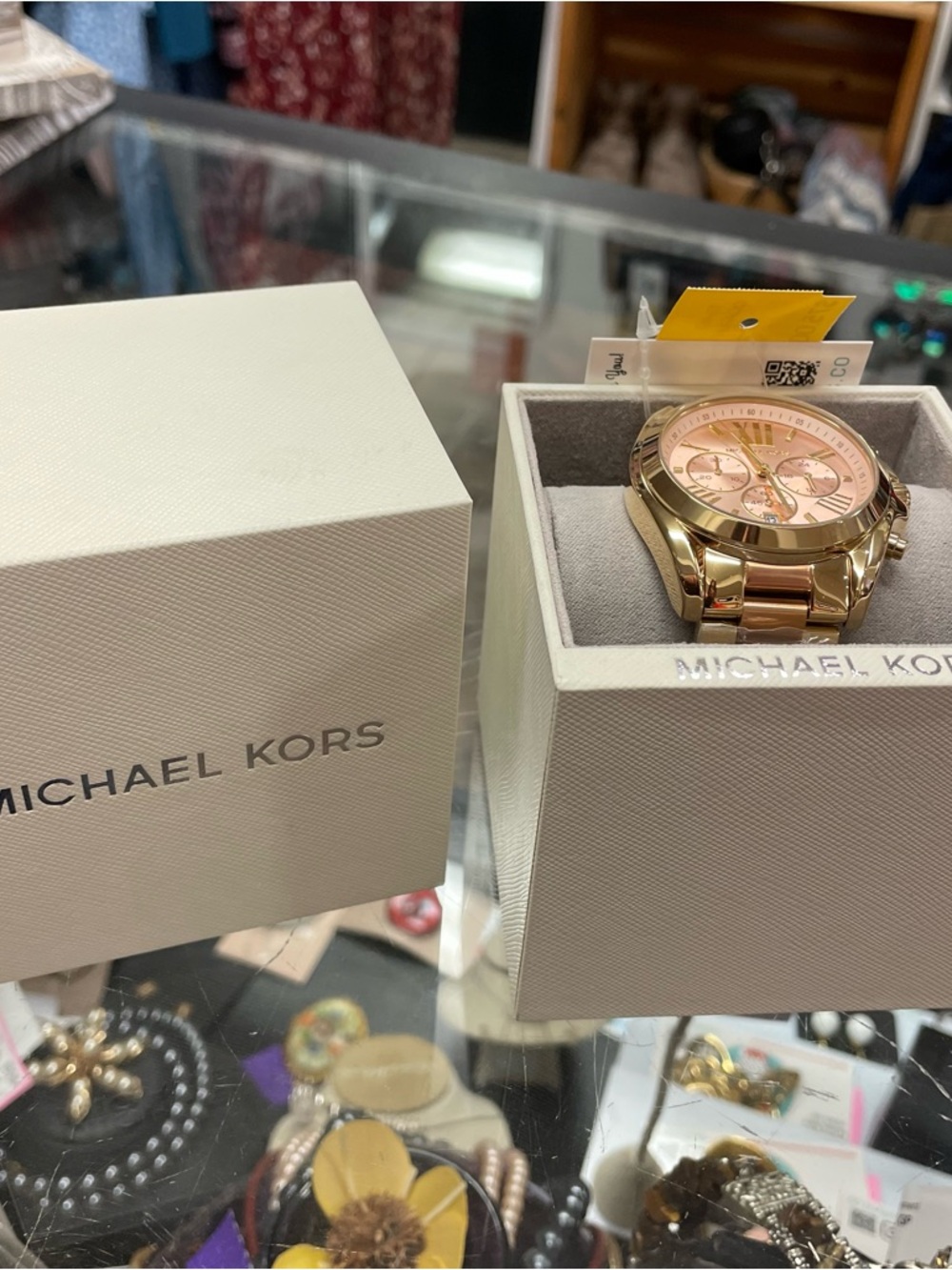 Michael Kors Gold-Tone Bracelet Watch with Pink Dial Accents